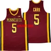 2021 Hurtowa Minnesota 5 Carr Basketball Jersey Men's All Siched Red Size S-XXXL