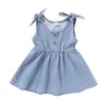 1-4-years ребенк девочки без рукавов кнопок платье лето сплошное цветное платье для детей детские девушки q0716