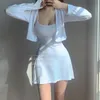 Vestidos Casuais Irregular Outono Botão Fino Top T Camiseta + Sexy Strapless Tank Mini Vestido Moda Dois Peças Coreano Tops Q8QG