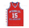 Movie McDonalds All America Basketball Vince Carter Jersey 15 Team Color Orange Away Breathable For Sport Fans Pure Cotton Shirt University Top Quality On Sale