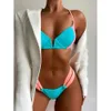 Sexy Push Up Bikini Zestaw Kolor Blok Kobiety Swimweear Wyściełane Plażowa Pływanie Garnitury Lato Kobieta Brazylijski Biquini 210604