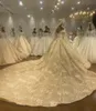 3d blommig bollklänning bröllopsklänning spets approach av axel kortärmad tiered ruffles brudklänningar sexig ihålig back brud robes de mariée matchande slöja