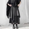 [Eam] Cintura elástica alta preta camadas de divisão larga calças de perna solta calças femininas moda primavera outono 19A-A541 210925