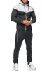 Homens Tracksuit definir dois pedaços conjunto de patchwork hoodies e calças casuais sapatos esportivos casuais corredores macho jogging ternos cinzento suor 210603