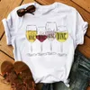 Женская футболка Wine Glass and Nali Art Heart Print Черная футболка Женская футболка Модные футболки с коротким рукавом Harjauku Симпатичная футболка X0628