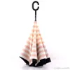 Creative Double Couche Pongee Stripe Parapluie Inversé Droit Long Poignée Parapluie C-type Protection Solaire Parapluies Portables XDH0882