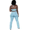 Tenues sexy 2 pièces pour femmes Clubwear sans manches Solid Spaghetti Strap Crop Tops Skinny Long Pants Sets Taille (S-XL)