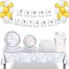 Disposable Dinnerware Stone Marble Design Thank You For Celebrating Happy Birthday Party Tableware Sets Plates Cups Napkins 8 Guests