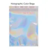 Date d'arrivée couleur holographique plusieurs tailles sacs refermables anti-odeur sac de poche en aluminium sac ziplock plat pour le stockage des aliments de faveur de fête