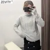 Zevity女性のファッションタートルネック灰色の編み物セーターフェムメシックな男Madeダイヤモンドタッセル装飾プルオーバーカジュアルトップスS494 210603