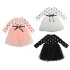 0-4Y Kid Girls Princess Baby Klänning Nyfödd Spädbarn Baby Girl Kläder Bow Dot Tutu Ball Gown Sweatshirt Klänning 3 Style Outfit Party Q0716