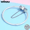 Wostu Hot 925 Sterling Silver Pave Inspiration Säkerhetskedja Charm Rosa Blå CZ Fit Original Pärlor Armband Smycken Gift FIC379 Q0531