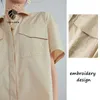 Fansilanen Casual Loose Pocket Midi Shirt Dress Kvinnor Embriodery Bälte Kortärmad Sommarkontor Oversize Elegant ES 210607