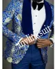 Heißer Verkauf One Button Blaues Muster Bräutigam Smoking Schal Revers Hochzeit/Abschlussball/Abendessen Trauzeugen Männer Anzüge Blazer (Jacke + Hose + Krawatte) W1494