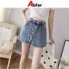 Abfer Plus Size Dames Denim Shorts Koreaanse Mode Hoge Taille voor Dames Knop Korte Rokken Vrouw Zomer 210719