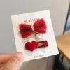 Hair Accessories 2022 Year Children's Red Holiday Bow Hairpin Baby Bangs Clip Mink Ball Side Flower Cloth