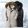 Verwijderbare pelshooded witte eendendons parka heren warme winterjas -30 graden multi-pocket capuchon hooded jas mannelijke casual mannen jas 211216