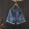 Aankomst Zomer Dames Vintage Ripped Jeans Shorts Patchwork Borduurwerk Losse Casual Elastische Taille Denim S909 211129