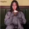 Neoe tie-tinte o-cuello mujer suéteres Caída / invierno 2021 coreano manga larga suelta suéter púrpura femenino Twist Punto de punto Top Y1110