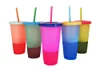 5 colors of plastic cup Variable colors cup 24oz Reusable plastic cups Color changing Plastic cup with cover and straw Color changing