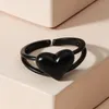Punk Gold Black Charms Double Layer Love Heart anelli per le donne Uomo Semplice regolabile Geometrica Geometrica Acciaio inossidabile ACCUPPIO IN ACCIAIO INOSSIDATO