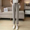 SVOKOR Winter Warm Harlan Pants Women Plus Velvet Thickening Korean Casual Trouse Woolen Houndstooth 211216