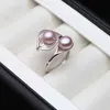 Wedding Real Natural Freshwater White Black Double Pearl Ring Boho Fashion Leaf 925 Sterling Silver Rings For Women 220207