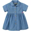 Girls Denim Blue Dress Summer Party Dress with Belt Children Short Sleeve Casual Clothing Baby Girl Kids Fashion Outfit Q0716