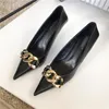 Dress Shoes 2021 Thin High Heels Pumps Women Fashion Pointed Toe Metal Chain Work Vintage Elegant Shallow Pink For Party