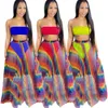 3 pièces couleur imprimé jupe plissée et haut à bretelles deux pièces ensemble plage fête clubwear tenues d'été correspondant ensemble x0709