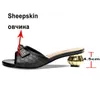 Meotina Women Slippers Crystal Real Leather Shoes Round Toe Strange Style Ladies Slides Summer Sandals Female Yellow Size 34-43 210608