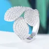 GODKI mode luxe fleur feuille AAA cubique zircone tout nouveau fiançailles redimensionnable pour les femmes paillettes élégant fait à la main anneau