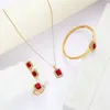 Brincos Colar 2021 Conjunto de jóias de setembro para mulheres bracelete de anel Brincho Conjuntos de cobre Tendência de casamento FAHSION