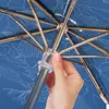 Dubbelskikt Sun Paraply Regn Kvinnor Vindskyddad Trähandtag 3 Fällande Anti-UV Parasol Girl Flower Paraply för present