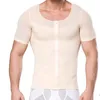 Men Posture Corrector Shaper Gynecomastia Tops Slimming Abdominal Shirt Short Sleeves Tummy Trimmer Corset Zipper Control Belly