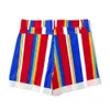 Shorts Mulheres Stripe Contrasting Calças Curtas Fit Jovens Meninas Casuais Cintura Alta Calções Verão Verão Vintage Senhoras Arco-íris Calças Shorts 210625