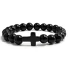 Trendig natursten Jesus kors hänge armband 8mm turkos pärlor religiösa meditation armband kvinnor män bön smycken