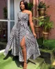 Women Celebrity Fashion Midi Jurken Tie Dye One Shoulder Elegant Boho A-lijn Avondfeest en Bruiloft Robe Streetwear 210525