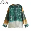 Hsa Zevity Women Vintage Tie Dye Print Casual Loose Blouse Office Ladies Long Sleeve Breasted Shirt Chic Oversize Blusas Tops 210716