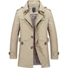 Eaouvni mens affärjacka mode höst män lång bomull vindbreaker jackor överrock manlig casual vinter trench outwear coat 211110