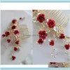 Jewelryjonnafe Rote Rose Blumen-Kopfschmuck für Frauen, Abschlussball, Strass, Brautkamm, Accessoires, handgefertigt, Hochzeit, Haarschmuck, Drop-Lieferung 2021. Ag