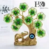 HD Groene Bloem Olifant Boom Turkse Feng Shui Owk voor bescherming Rijkdom Good Geluk Gift Home Decor Resin Figurine 210924