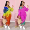 Women's Two Piece Pants Autumn Style Loose Plus Size Fashion Tie-dye V-neck Zipper Long-sleeved Trousers Jumpsuit Skinny