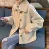 Höst Vinter Lambullrock Kvinnor Koreanska Turndown Collar Teddy Overcoat Kvinna Harajuku Varma Faux Fur Jackor Outwear Naturliga 211220