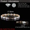 CWWZircons Classic Yellow Gold Color Round Fuchsia Red Aaa Cubic Zirconia Crystal Anslutna Armband Bangles för kvinnor CB047