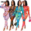 CM.YAYA Autumn Letter Folha Pôsteres Set Mulheres Blusas Camisa Legging Pants Terno Active Wear Tracksuit Duas peças Set Fitness Outfit 210709