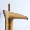 Bathroom Sink Faucets Antique Brass Open Spout Waterfall Basin Faucet Torneira Banheiro Wine Glass Single Handle Mixer Tap Vessel