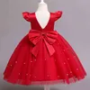 Elegante abito da principessa per feste per ragazza Capodanno formale costume rosso bambina ragazza abito da sposa ballo di sera abito tutù in tulle 9M-5T G1215