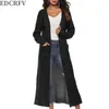 Womens Long Sleeve Open Front Cardigan Maxi Side Split Solid 컬러 니트 스웨터 큰 주머니가있는 불규칙한 슬림 코트 211018