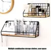 Wooden Iron Wall Shelf Punch-Free Mounted Storage Rack For Kitchen Bedroom Home Decor Kid Room DIY Decoration Holder 211112